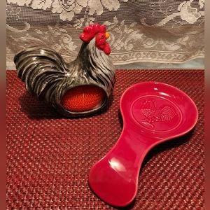 Ceramic Rooster Scrubby Holder and Spoon Rest